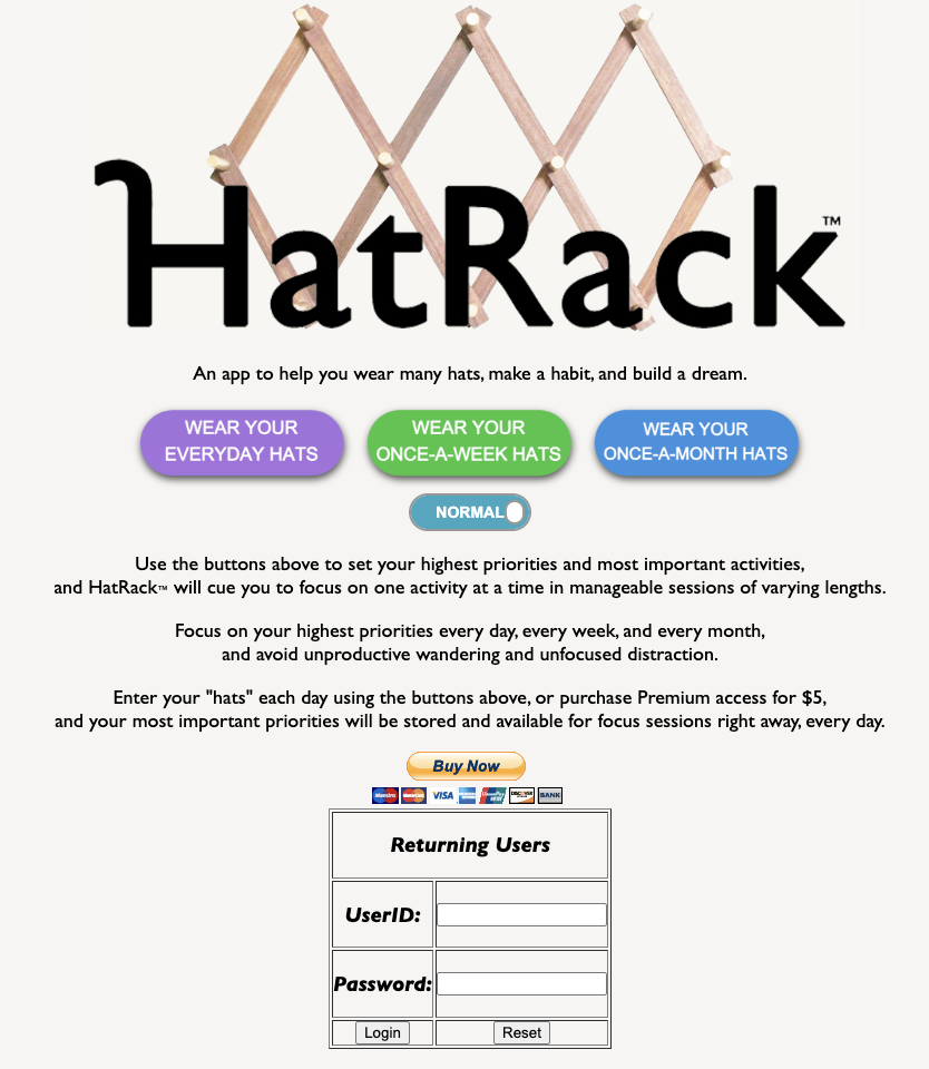 HatRack at hatrackapp.com, 2015 — PayPal premium tier for stored hats